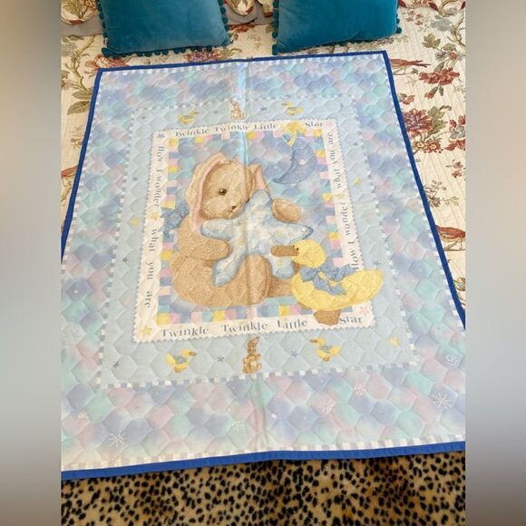 HANDMADE BABY QUILTS OR WALL HANGING BUNNY CHICK MOON STARS - Picture 1 of 2